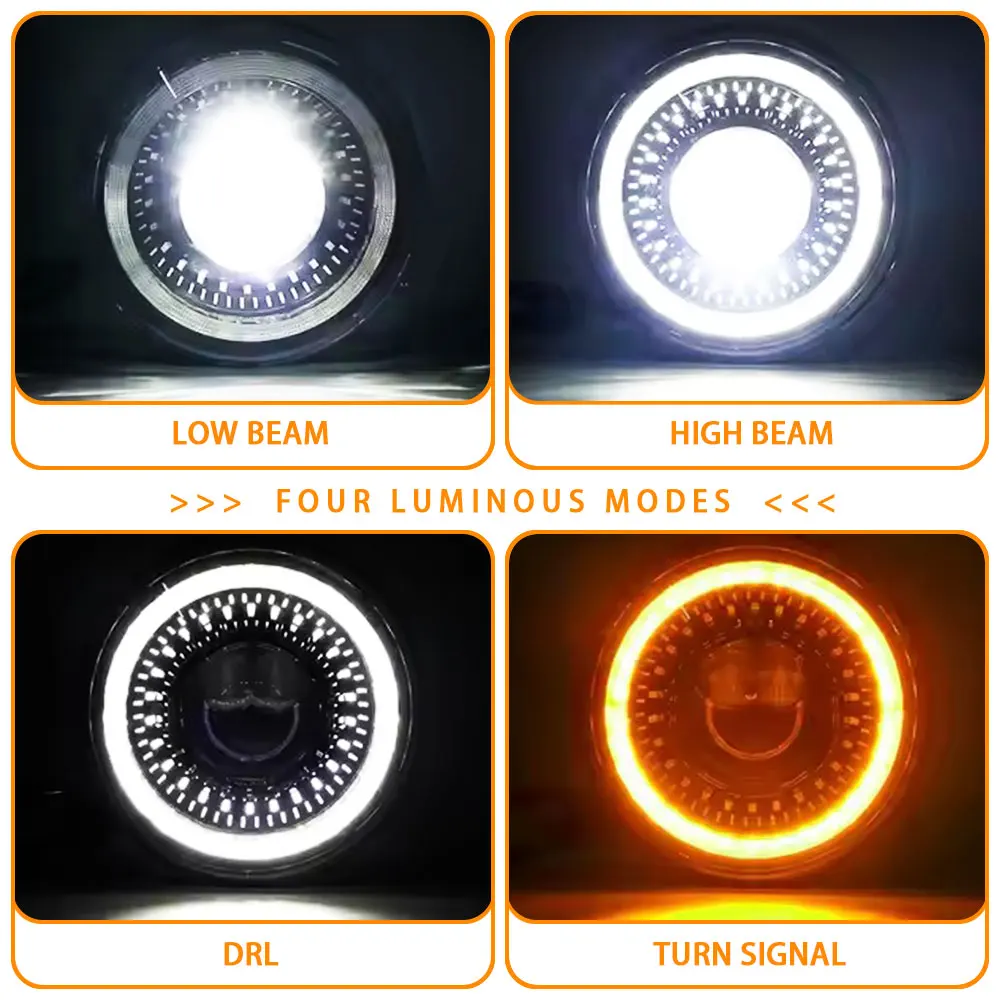 Фото 7-дюймовый светодиодный DRL H4 Halo Ring Янтарный указатель поворота для Land Rover Defender Jeep JK TJ Touring Lada 4x4 Yamaha Niva №2