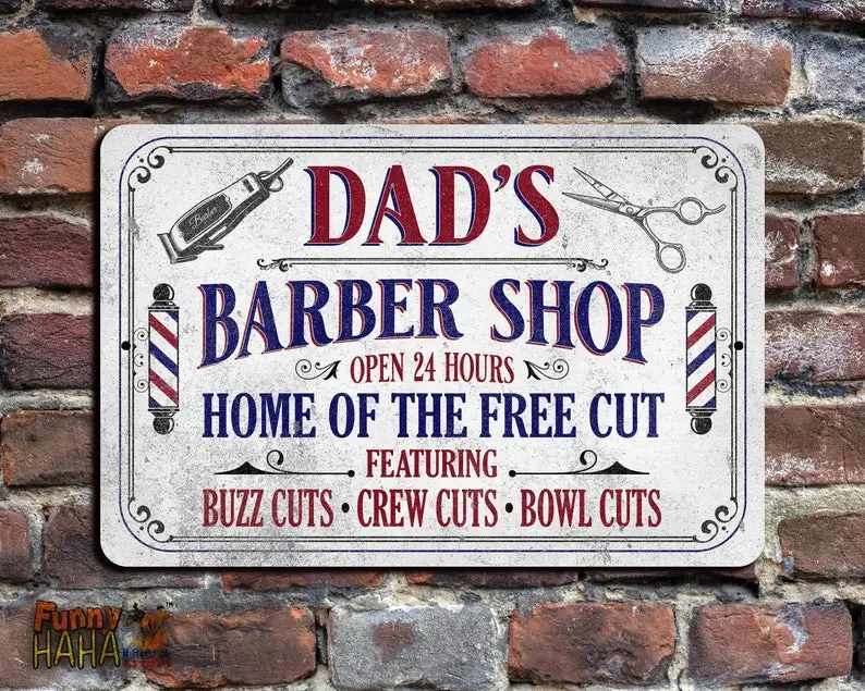 

Custom Wood Appearance Metal Bar SignDad's Barber Shop Sign Vintage Design