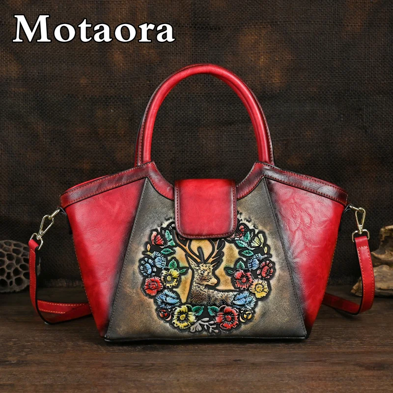 MOTAORA Big Retro Women Shoulder Bags For Woman Leather Handbag Handmade Luxury New Embossed Ladies Handbags Female Bag Green