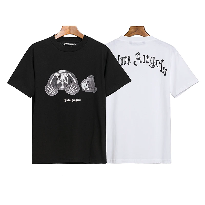 

Palm Angels 22SS Letter Logo PA Chic Loose Casual Round Neck Short Sleeve T-shirt Broken Bear skul Men Women Lovers Couple Style