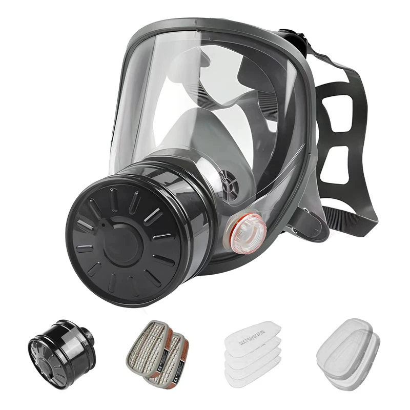 

Full Face Gas Mask, Gas Mask Survival Nuclear And Chemical, With 40Mm Activated Carbon Filter, Reusable