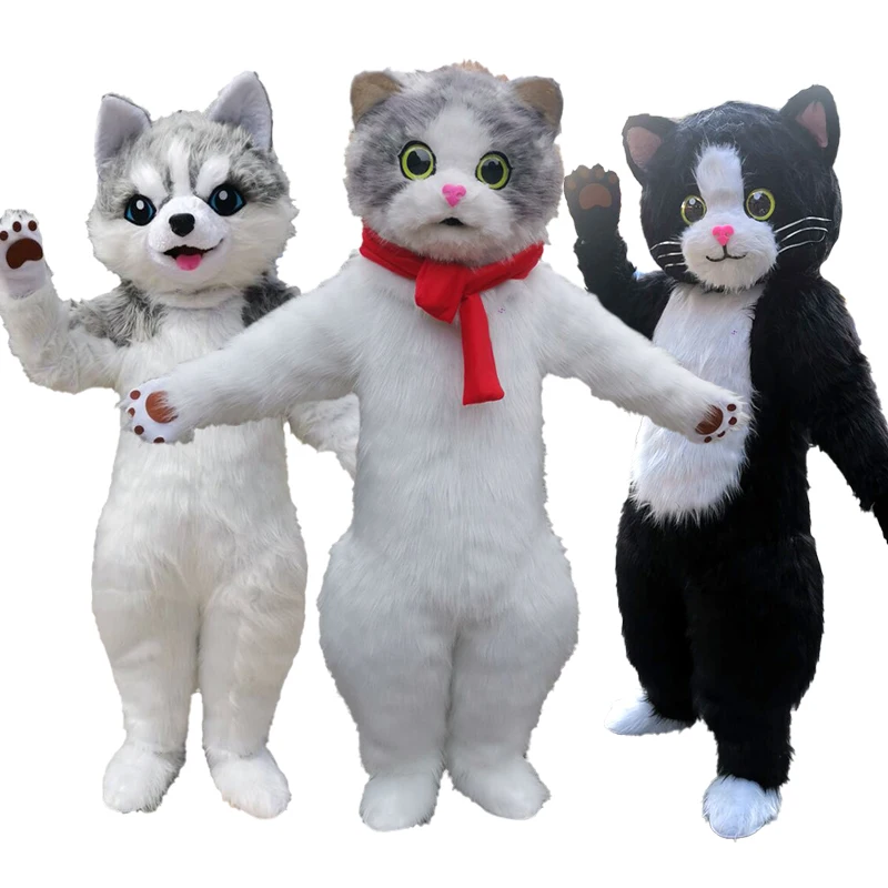 Меховой костюм надувной куклы с милым котом собака хаски прогулочная одежда для