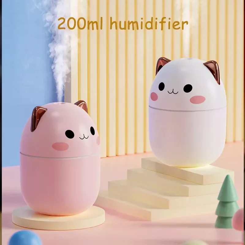 

NEW2023 200ml Air Humidifier Cute Kawaii Aroma Diffuser With Night Light Cool Mist For Bedroom Home Car Purifier Humificador