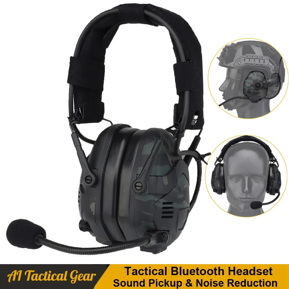 

WosporT тактическая Buletooth гарнитура звукосниматель и шумоподавление наушники на голову и шлем два в одном гарнитура для страйкбола