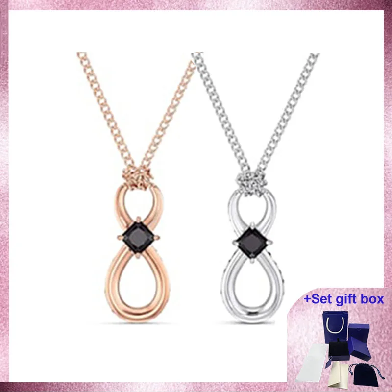 

Ювелирные изделия SWA высокого качества, подвеска в виде знака бесконечности, черная, с покрытием из розового золота, красивая подарочная кор...