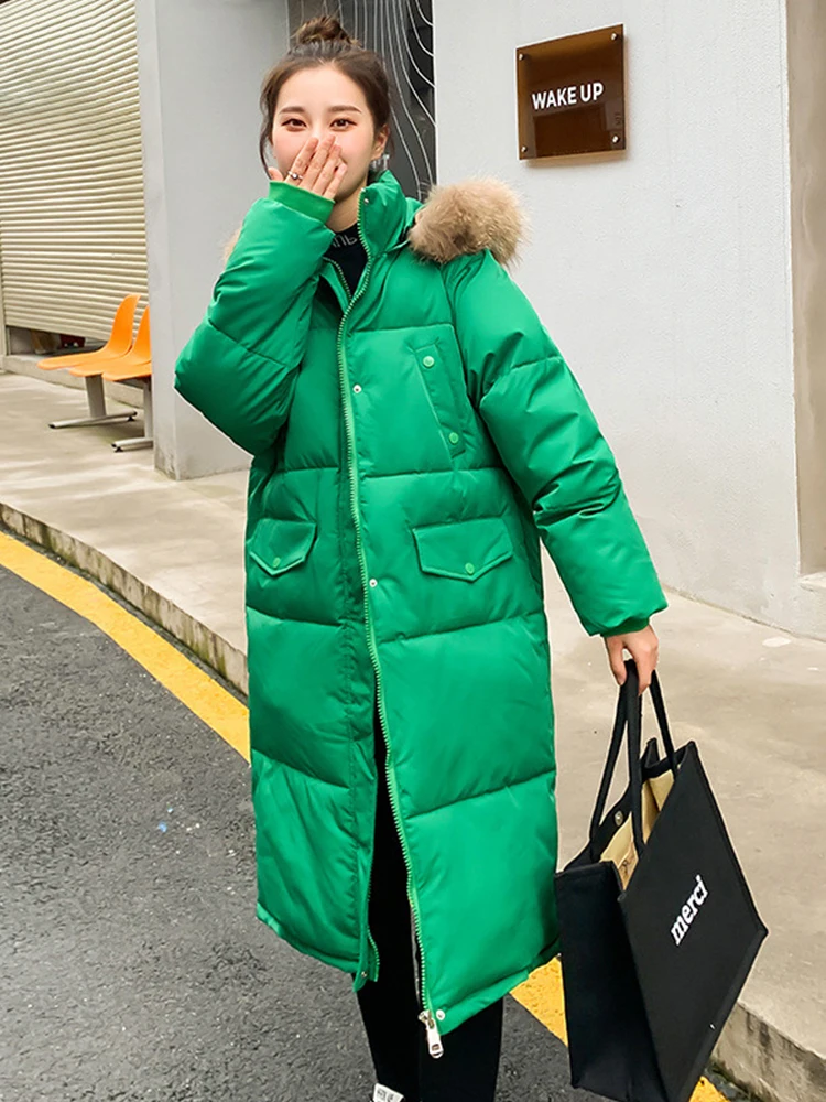

2023 New Winter Long Fur Parka Women's Puffer Down Coat Maxi Jacket with Hood Thick Warm Windproof Parkas Jackets Fashion Female