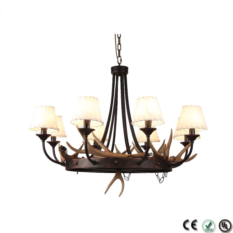 

Art Deco Old Rustic Iron Ring Pendant Lights Wrought Iron Antler Big Size Chandelier