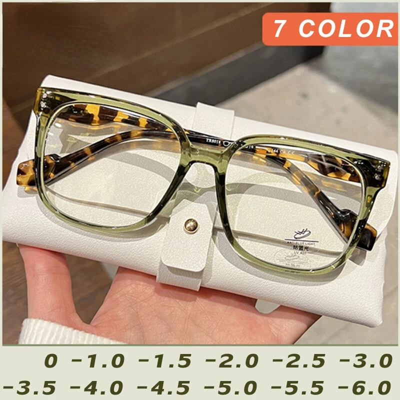 

Big Frame Anti Blue Light Glasses Leopard Print Colorblock Oversized Myopia Optical Eyeglasses With Short-sight Grade-1.0 to-4.0