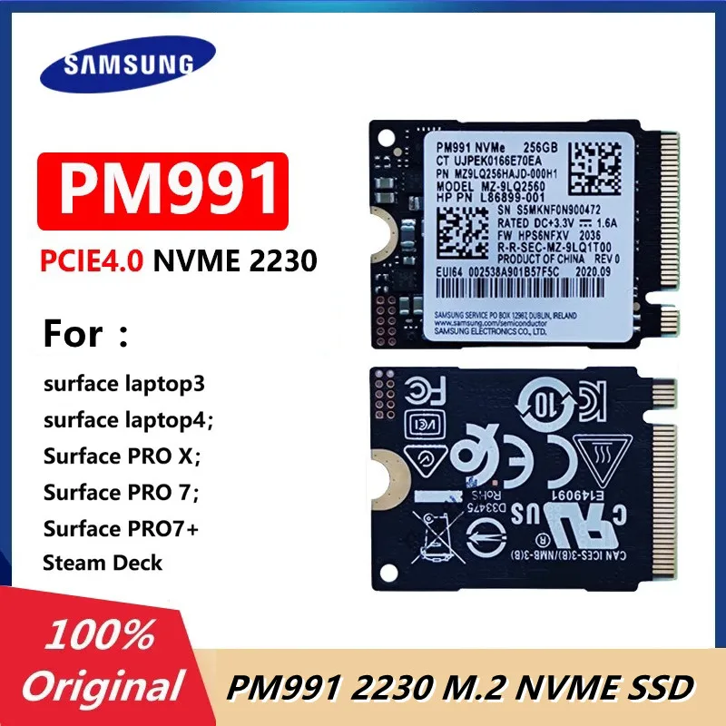 

Внутренний твердотельный накопитель Samsung PM991 1 ТБ 512 ГБ 256 ГБ M.2 2230 SSD NVMe PCIe 3,0x4 для Microsoft surface Steam Deck