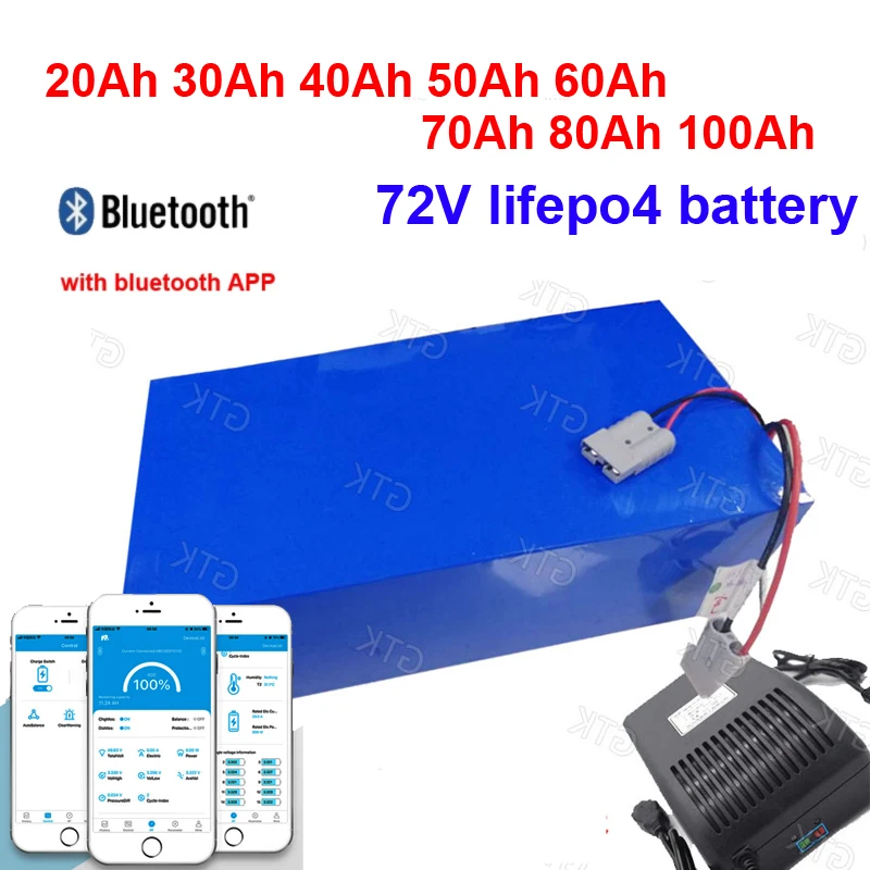 

GTK 72v 50Ah 60Ah lifepo4 lithium battery 30Ah 72V 40Ah 100Ah 80Ah bluetooth BMS APP for 5000W scooter ebike Motorcycle +charger