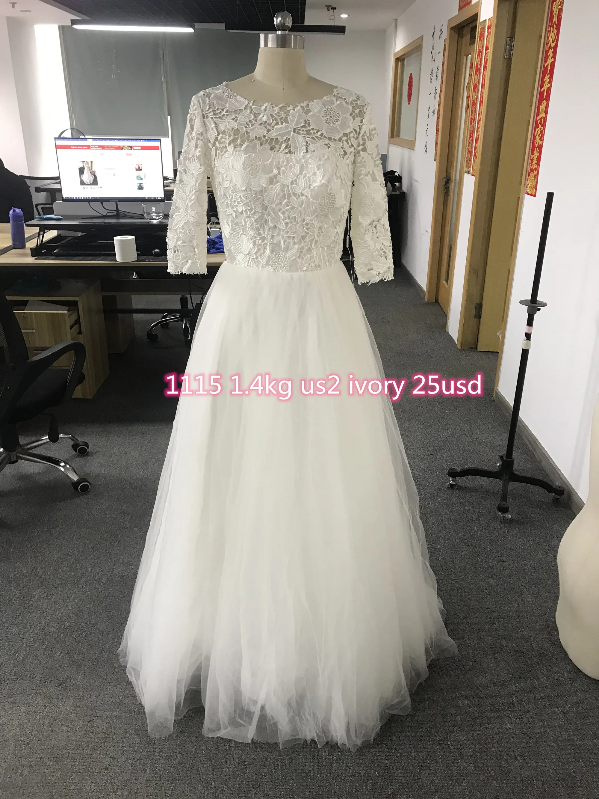 

Женское кружевное платье CloverBridal + Тюлевое платье для женщин 웨드스 스 Новое свадебное платье длиной до щиколотки с рукавами 3/4 1115