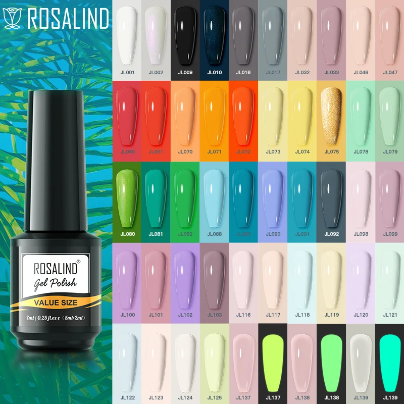 

ROSALIND Luminous Gel Nail Polish For Manicure Art Design Varnish Hybrid Semi Permanent Top Base Soak Off Bright Gel Nail 7ML