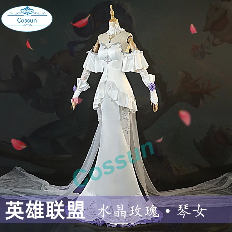 

Женский костюм для косплея LOL Lux, Свадебный костюм с кристаллами розы, красивое платье на Хэллоуин, женское белое аниме платье для ролевых иг...