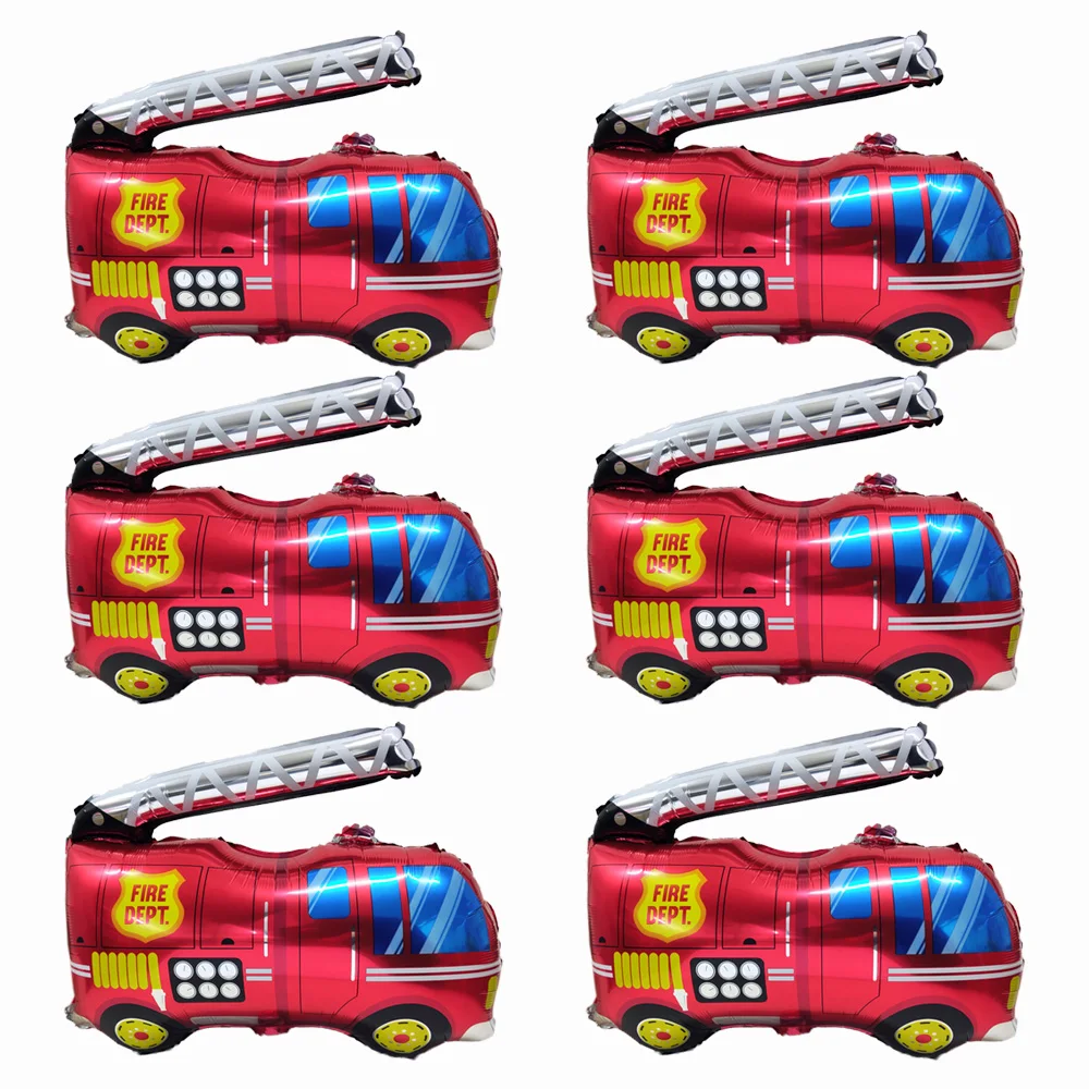 

6pcs Giant Fire Truck Foil Mylar Balloon Helium Large Birthday Party Decorations Supplies Red