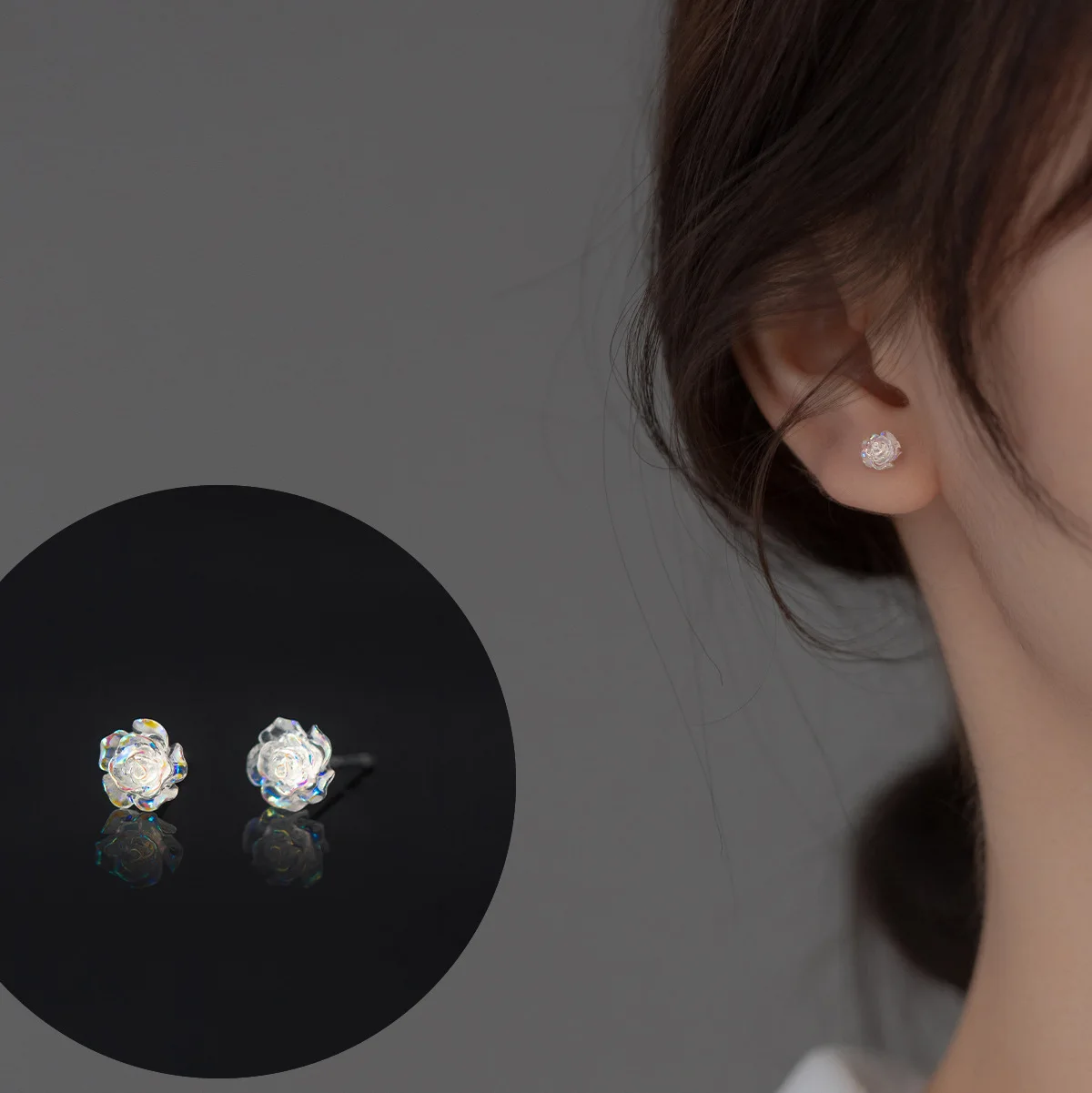 

925 Sterling Silver Colored Camellia Stud Earrings Female Korean Fashion Silver Ear Needle S925 Tags Fine Jewelry
