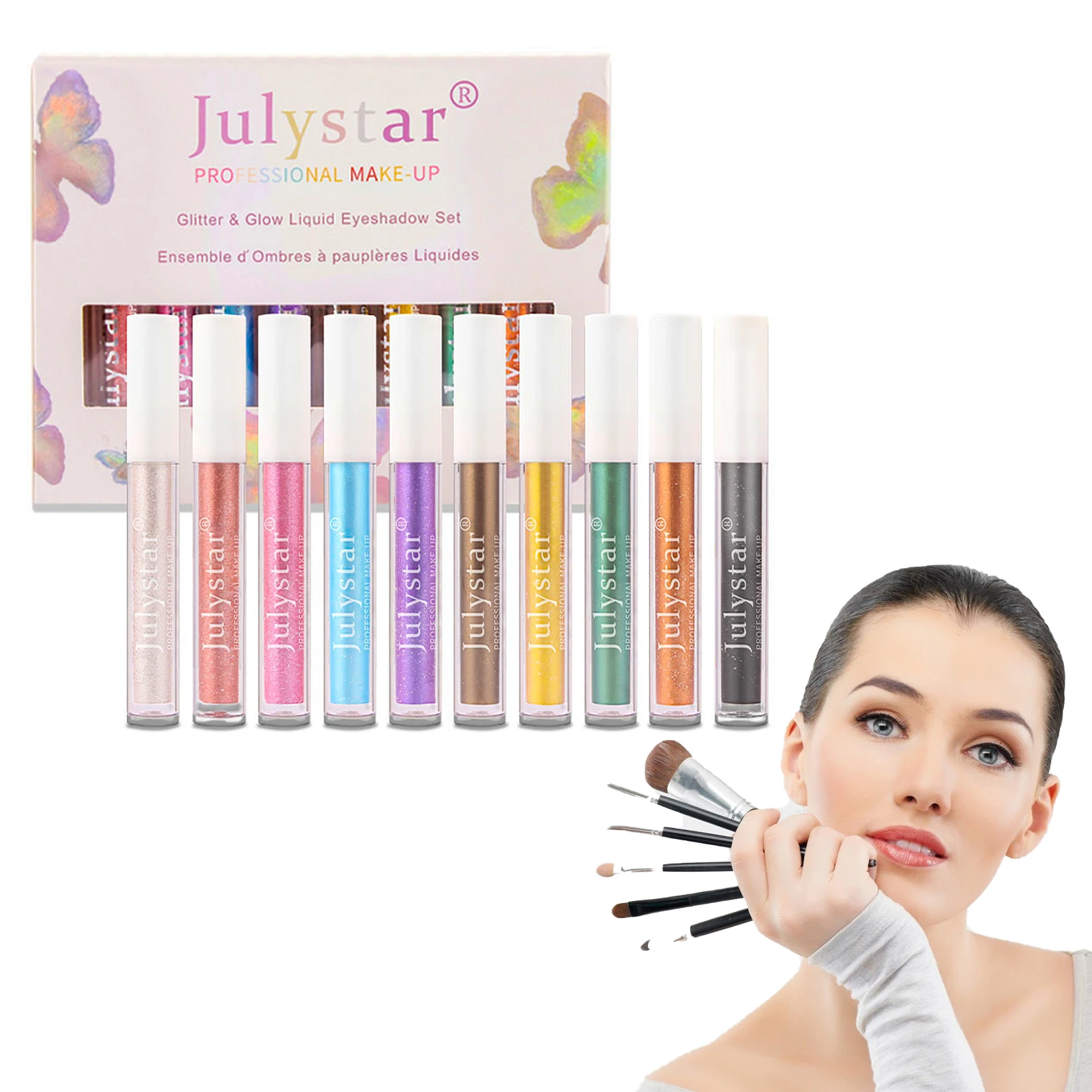 

Metallic Glitter Liquid Eye Shadow Set Metallic Shimmer Nude Smoky Eyeshadow Shiny Pigmented Durable Waterproof Sparkling