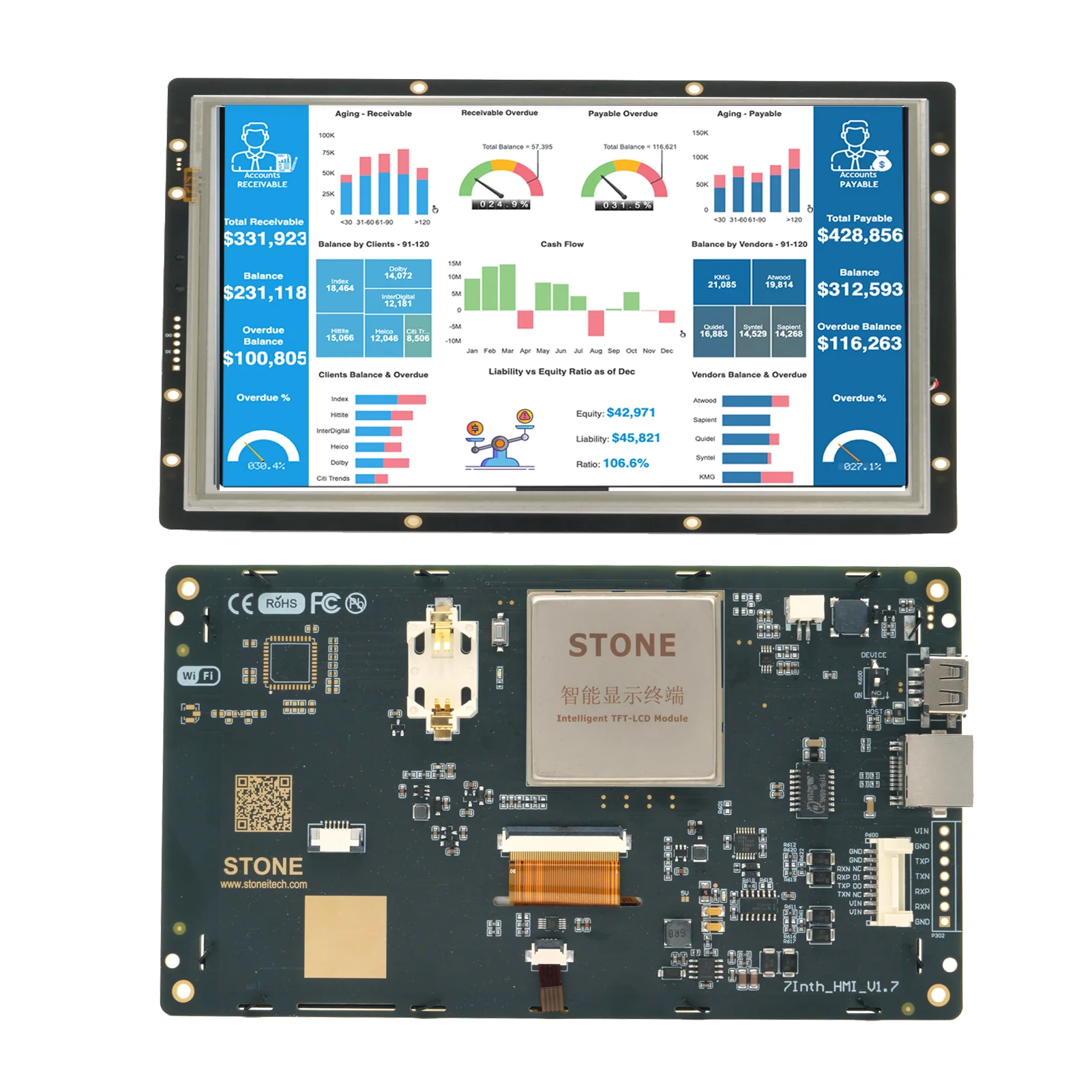 7 inch TFT-LCD touch display screen with monitor and programme