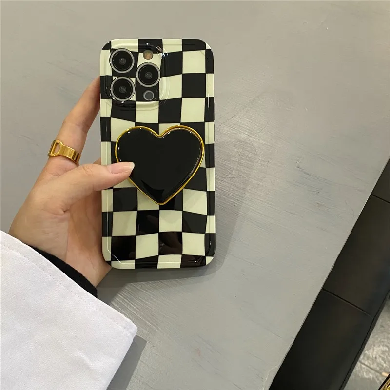 

Cute Preppy Style Vertical Stripes Heart Folding Stand Girl Soft Case For Iphone 11 12 13 Pro Max 7 8 Plus Xr X Xs Cover Fundas