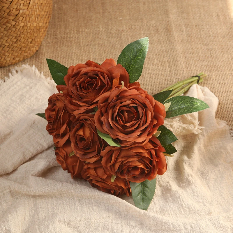 

Yellow Simulation Silk Fake Flower Artificial Melaleuca Roses Bouquet Wedding Bouquet Photography Props Home Garden Plant Decor