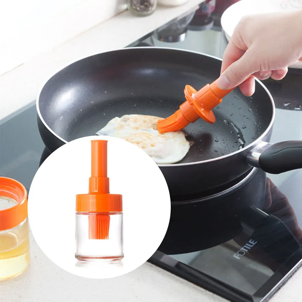 

Press Dip Silicone Brush Rotating Lid Portable Barbecue Oil Dispenser Bottle Easy Clean For Kitchen Basting Cooking Leakproof