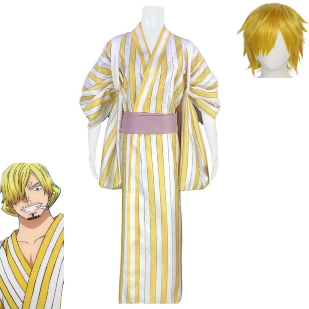 

Костюм для косплея Sanji из аниме «Vinsmoke», черный желтый халат-кимоно для женщин и мужчин, с париком, Варан каваси