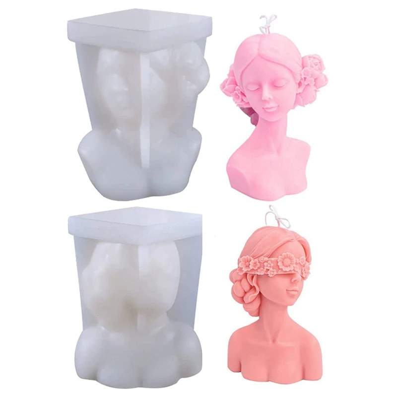 

2Pack Candle Molds Silicone Mold Eyes Closed Girl Blindfolded Girl DIY Character Plaster Portrait Sculpture Mold