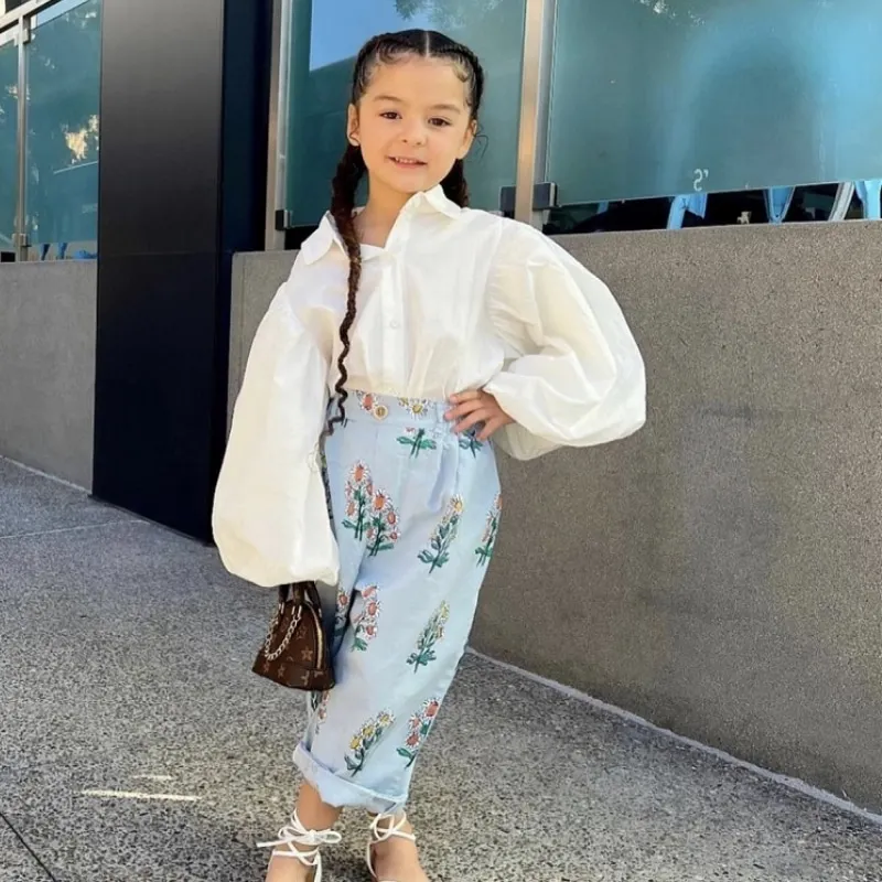 

Модные Штаны для маленьких девочек и мальчиков с цветами, Детские хлопковые повседневные брюки для малышей, детская одежда на весну, лето, о...