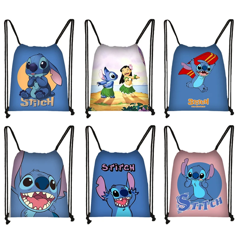 

Disney Anime Lilo & Stitch Backpack Kawaii Cartoon Stitch Party Drawstring Large Capacity Pocket Student Package Christmas Gifts