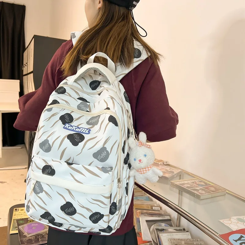 New Female Fashion Print Bag  Korean Version College Trendy Women's Notebook School Bags Nylon Large Capacity Travel Backpack