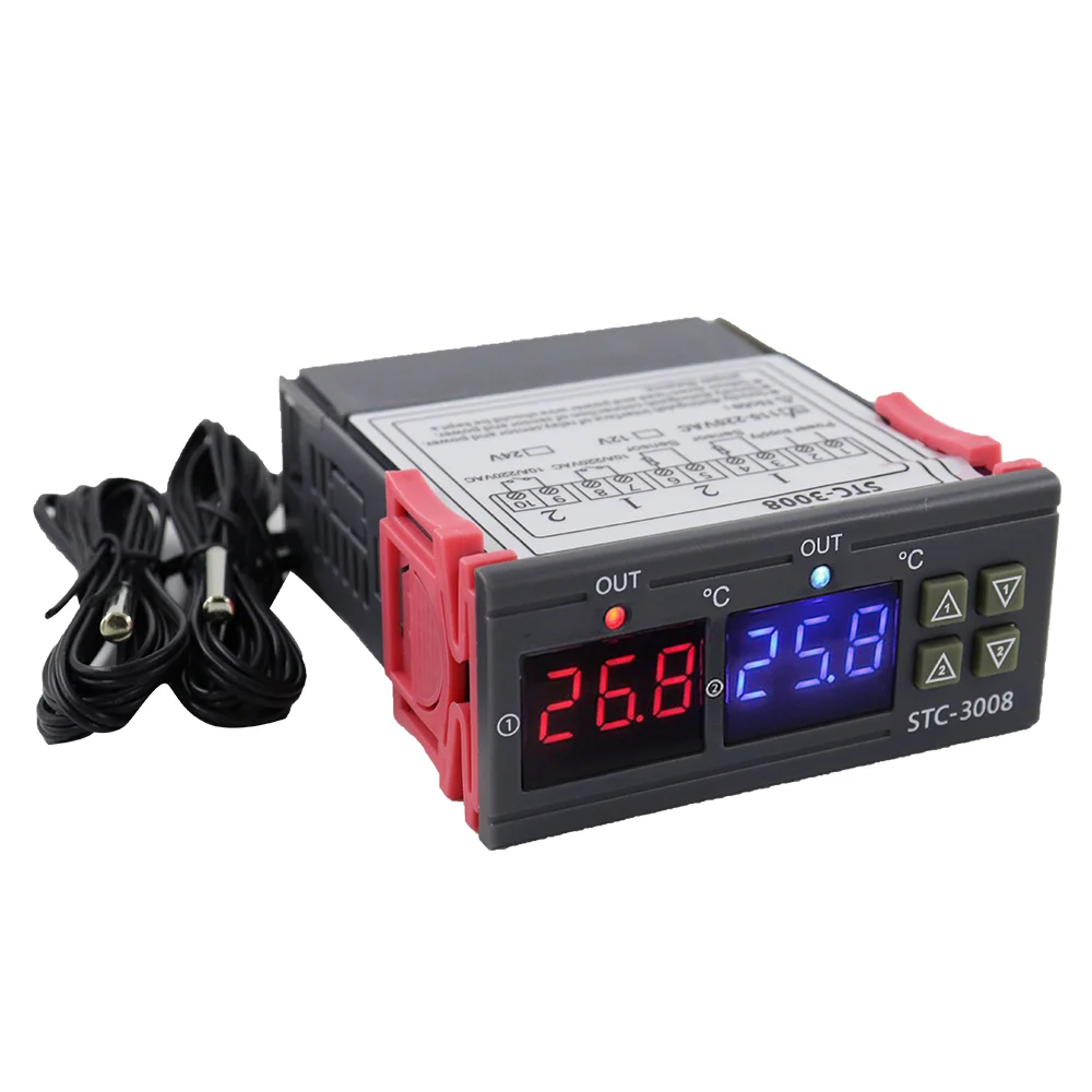 

Heater Controller Thermoregulator Dual Relay Output Thermostat With Cooler Digital Temperature Probe Two