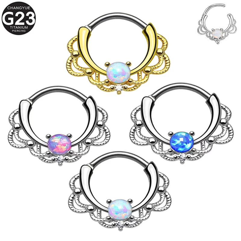 

G23 Titanium Opal Nose Ring High Section Clickers Hoop Earrings 16G Septal Cartilage Tragus Helix Fashion Body Piercing Jewelry