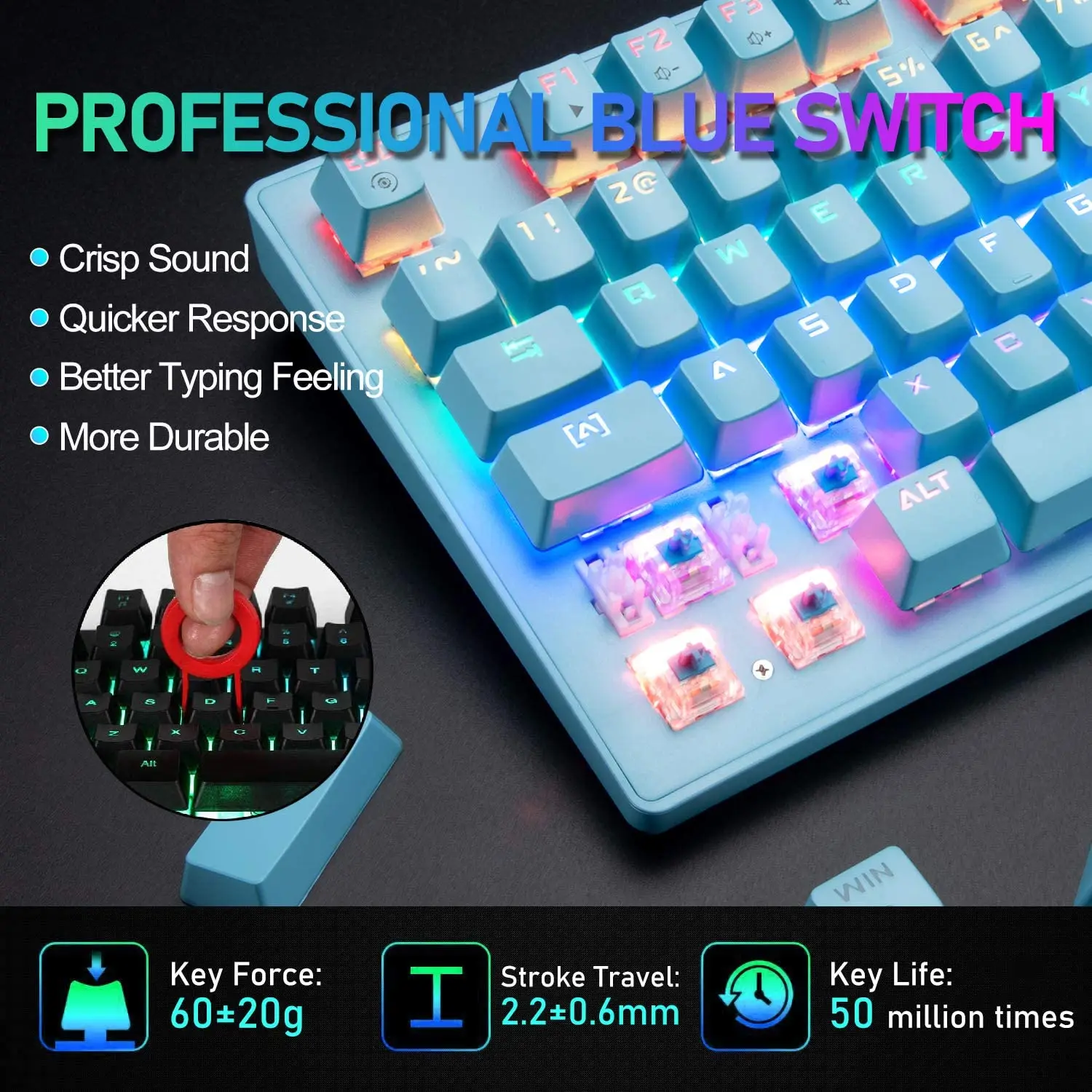 gaming mechanical keyboard 87 keys wired usb game keyboards rgb mix backlit blue switch teclado mecánico for laptop pc mouse free global shipping