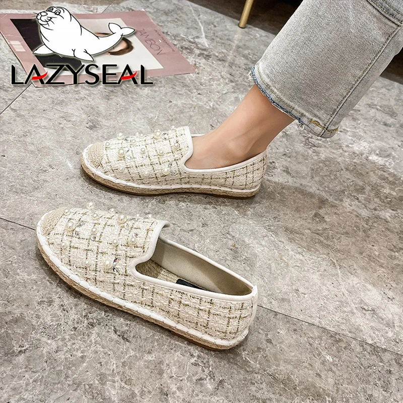 

Женские мокасины LazySeal с жемчугом, плоская подошва, круглый носок, без застежки, эспадрильи, резиновая обувь, размеры 43