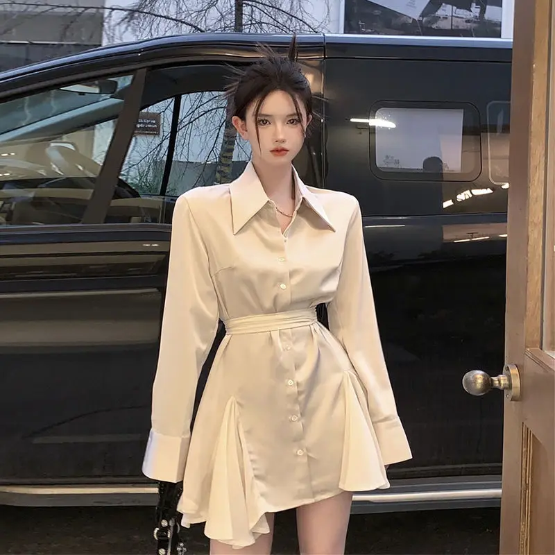 

Женское платье-рубашка с длинным рукавом, в американском стиле