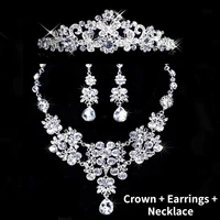 new ladies jewelry set bridal jewelry necklace korean style jewelry rhinestone alloy crown necklace earrings three piece set