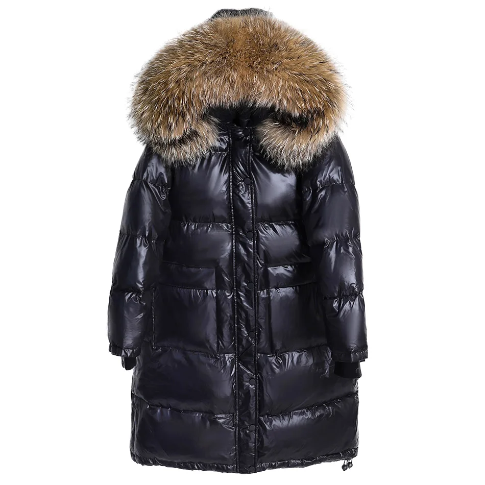 Enlarge 2023 Women Winter Black Loose Long Down Jacket Real Fox Fur Collar Hooded Fashion Waterproof Female Extra Large Coat