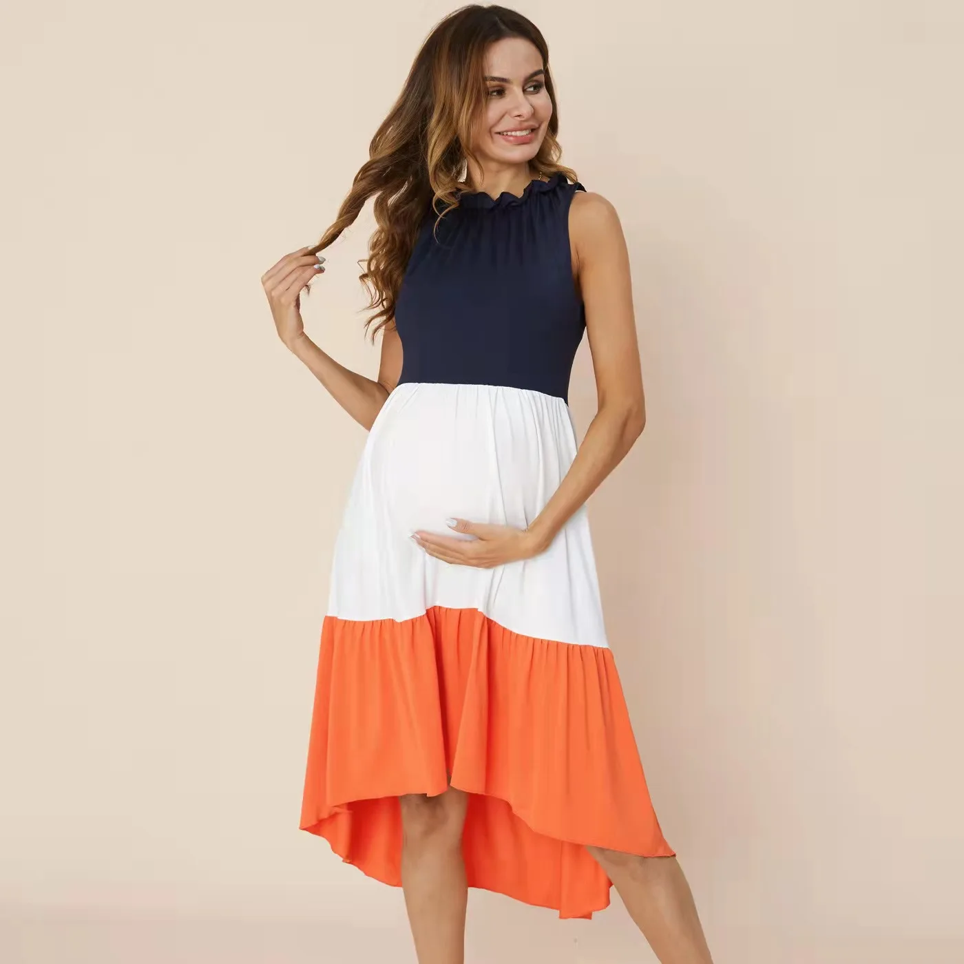

New Sleeveless Maternity Dress Woman Patchwork Long Pregnancy Clothes For Pregnant Women Summer Beach Casual Maternity Clothing