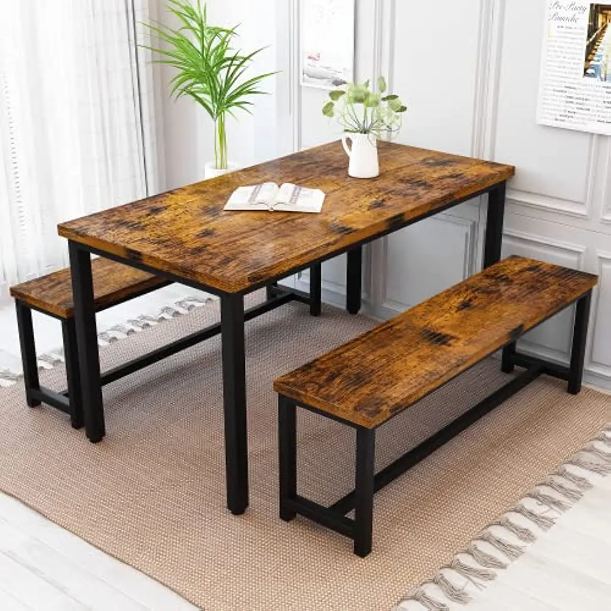 

43-дюймовый столовый стол для столовой с двумя скамейками, компактный обеденный стол для кухни