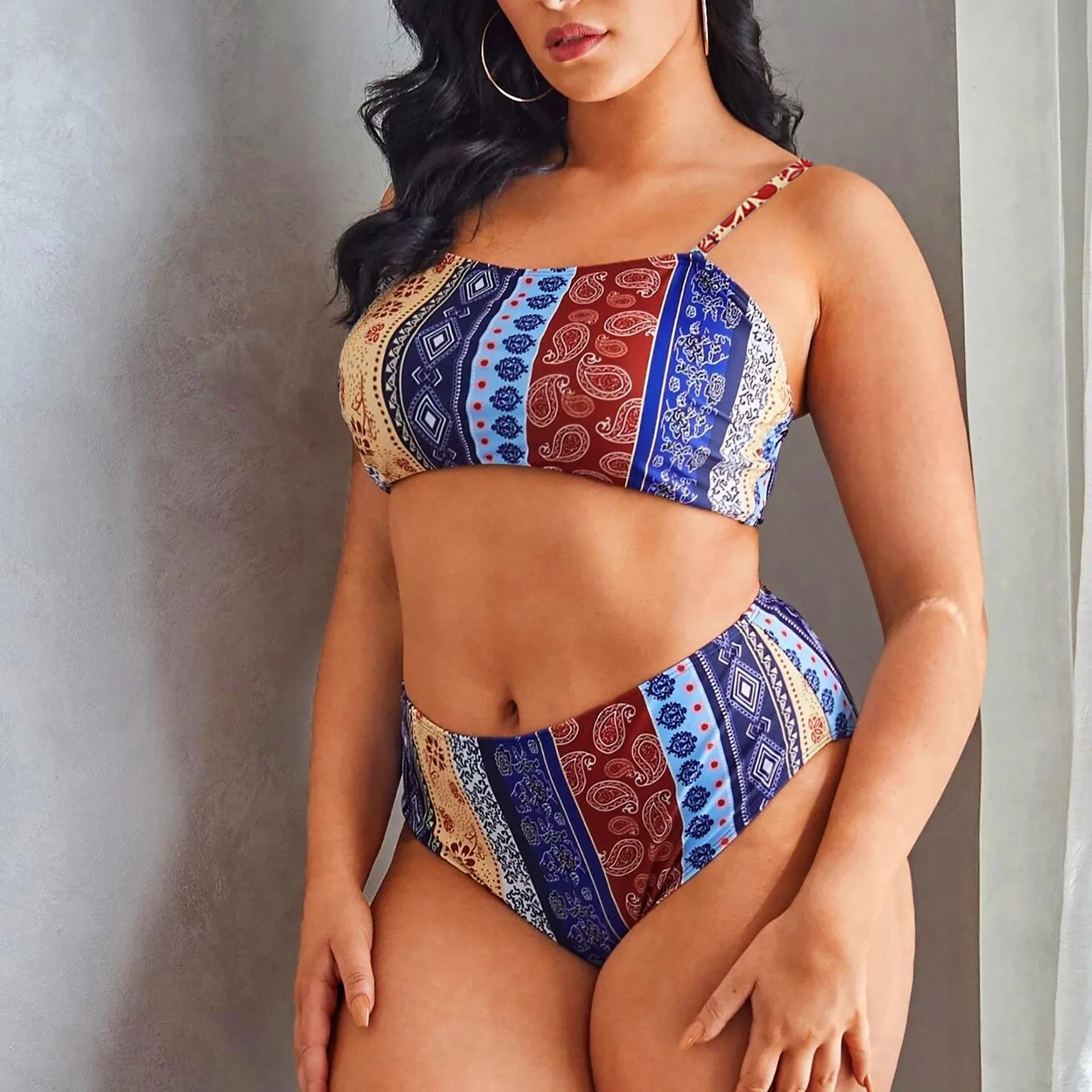 

Women's Two-piece Swimsuits Plus Size Ethnic Print Sexy Vintage Push up bikinis set high waist Summer beachwear swimwear