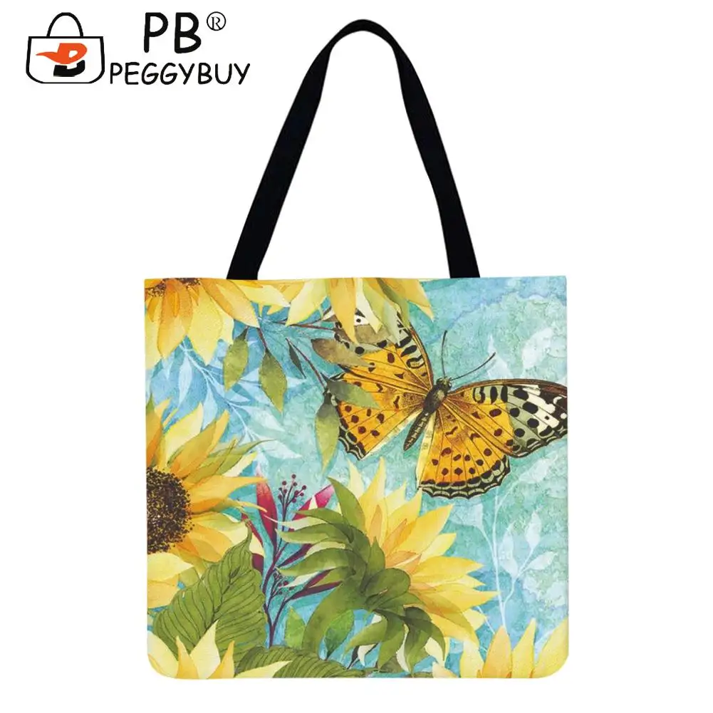 Портативная дорожная сумка для покупок через плечо с принтом подсолнуха