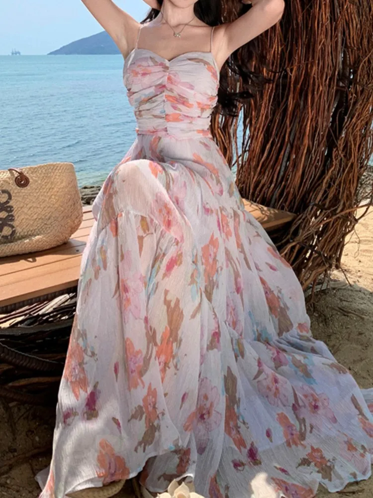 Платье женское на бретельках-спагетти Элегантное повседневное ТРАПЕЦИЕВИДНОЕ