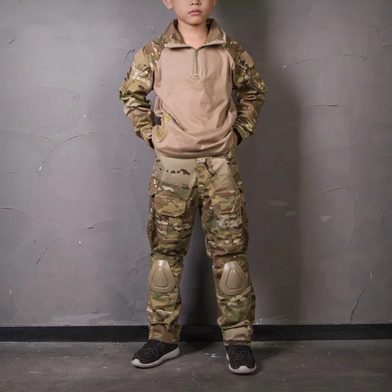 

Tactical Military Uniform Jacket Army Kids Military Combat Uniform Children's Pants with Knee Pads Camouflage Hunting Clothes