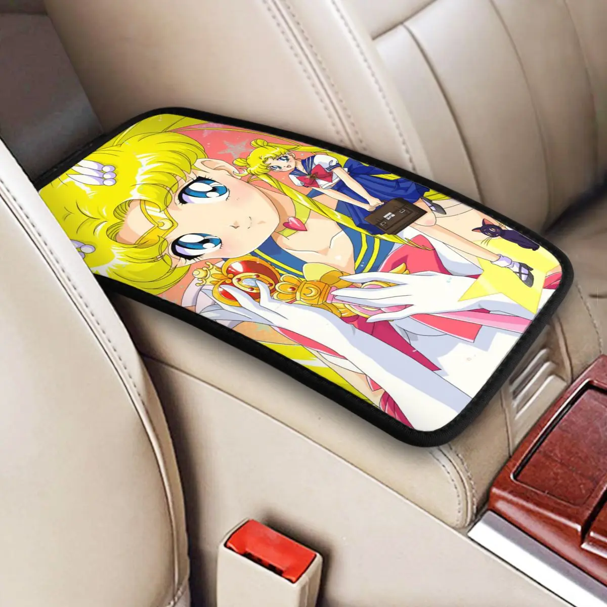 

Универсальный автомобильный коврик для подлокотника 32x19 см, кожаный коврик для центральной консоли Moon Girl, защитная подушка, аниме, аксессуа...
