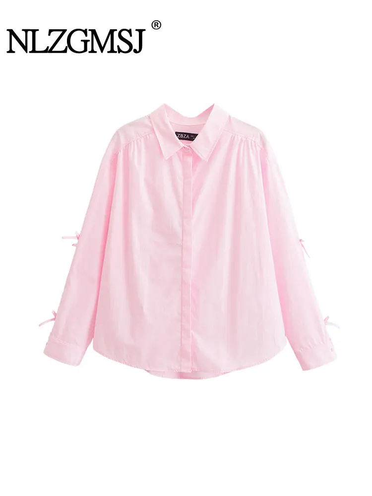 Осенняя женская рубашка TRAF топ с украшением в виде банта длинными рукавами Милая