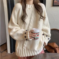 vintage knitted tops womens oversized pullover sweaters solid o neck long sleeves twisted pattern knitting autumn 2022 sweater