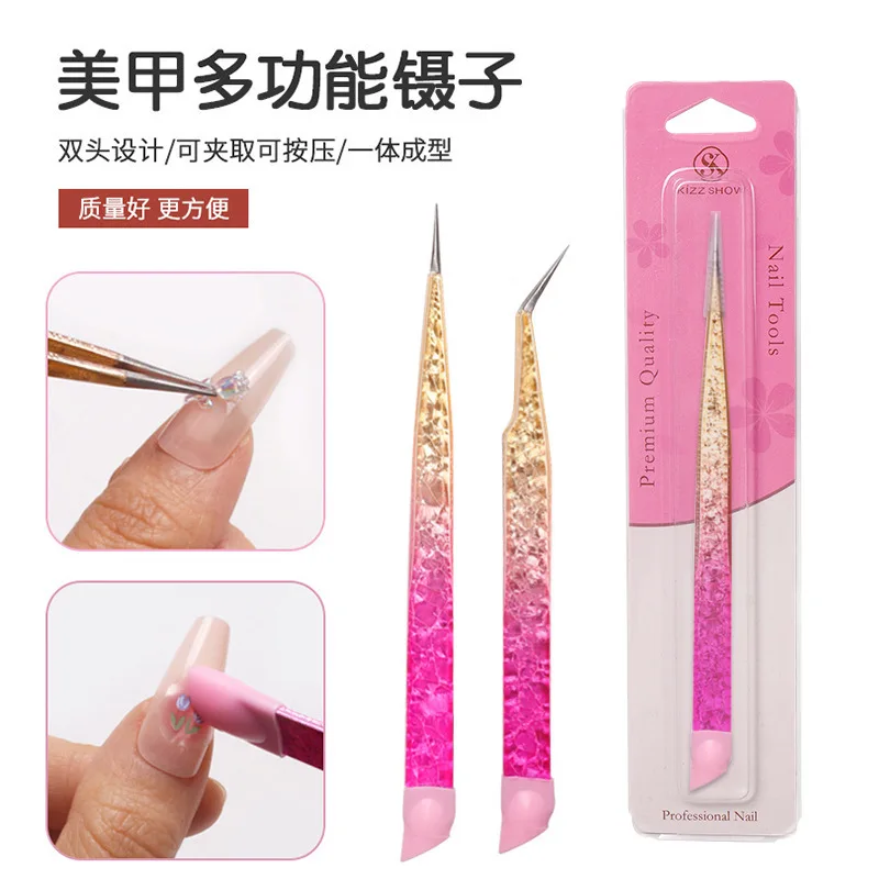 

1pcs Double Ended Silicone Nail Art Tweezers Pressing Head Nail Stickers Rhinestones Pick Up Clip Eyelash Extension Makeup Tools