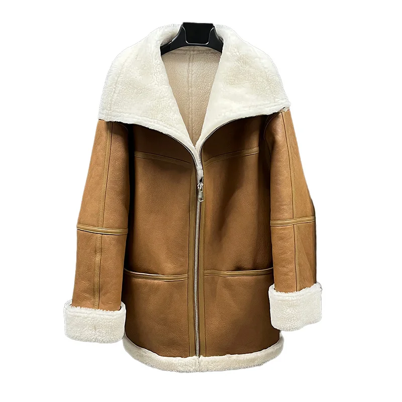 Women Leather Jackets 2022 New Shearing Genuine Sheepskin Leather Coats Solid Simple Fur Lining Winter Warm Overcoat MH5046LB