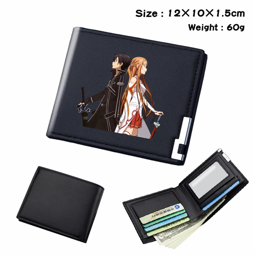 

Anime Sword Art Online Black Wallet Cartoon Leather Bifold Coin Pocket Photo Credit Card Holder Layers Unisex Casual Short Purse