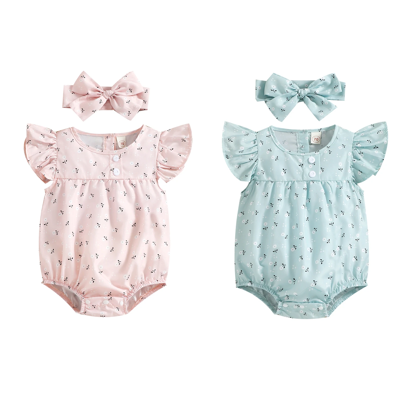 Детский комбинезон с повязкой на голову летний Боди цветочным принтом круглым