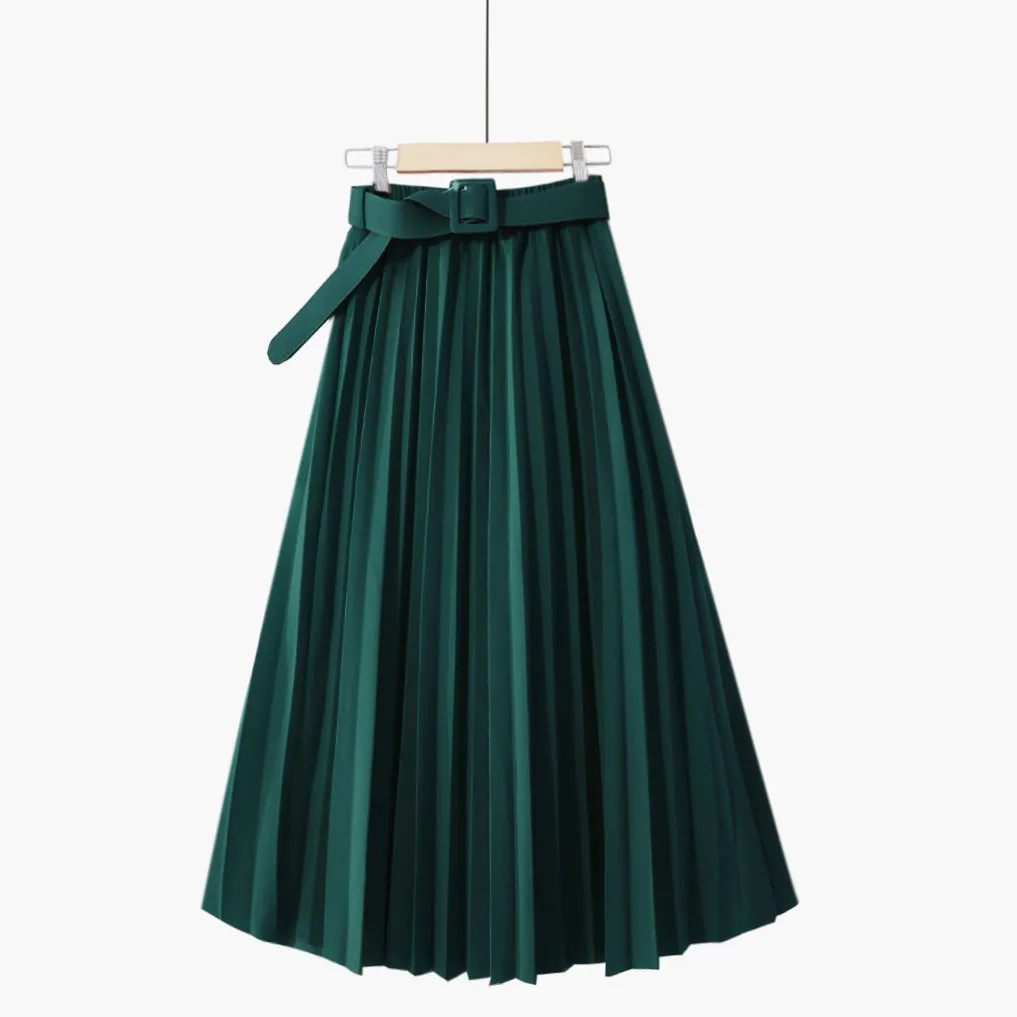 

Женская длинная юбка с поясом, осенняя юбка трапециевидной формы с эластичной высокой талией и карманами, универсальная Однотонная юбка с р...